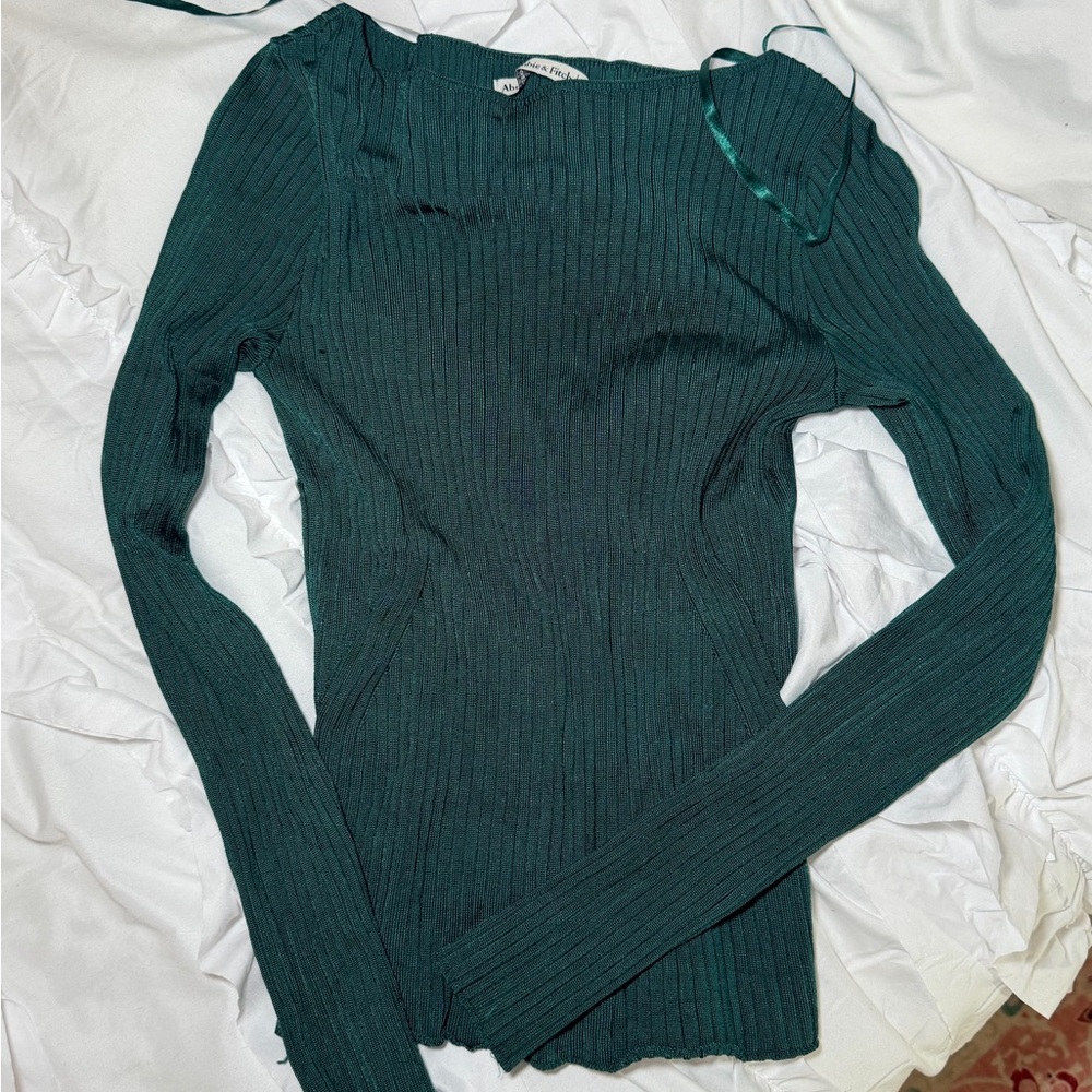 Abercrombie & Fitch Dark Green Ribbed Long Sleeve Top